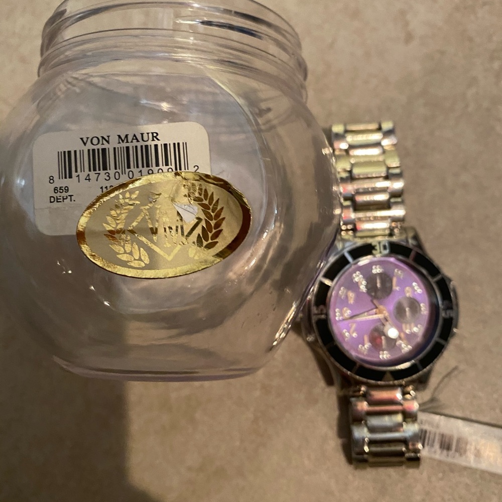 Silver and Purple Watch